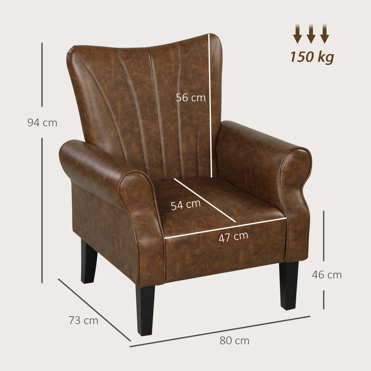 HOMCOM Upholstered Armchair 25cm Deep Wing Back Home by HOMCOM