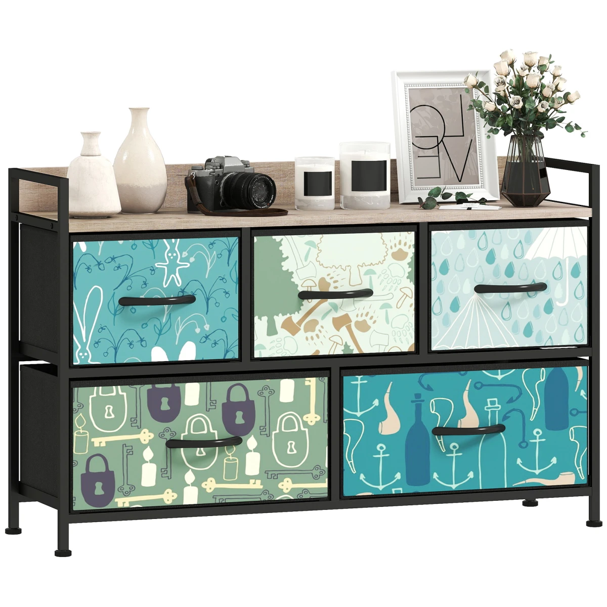 HOMCOM HOMCOM Fabric Dresser 8 Drawers Patterned Bedroom - Chest of Drawers