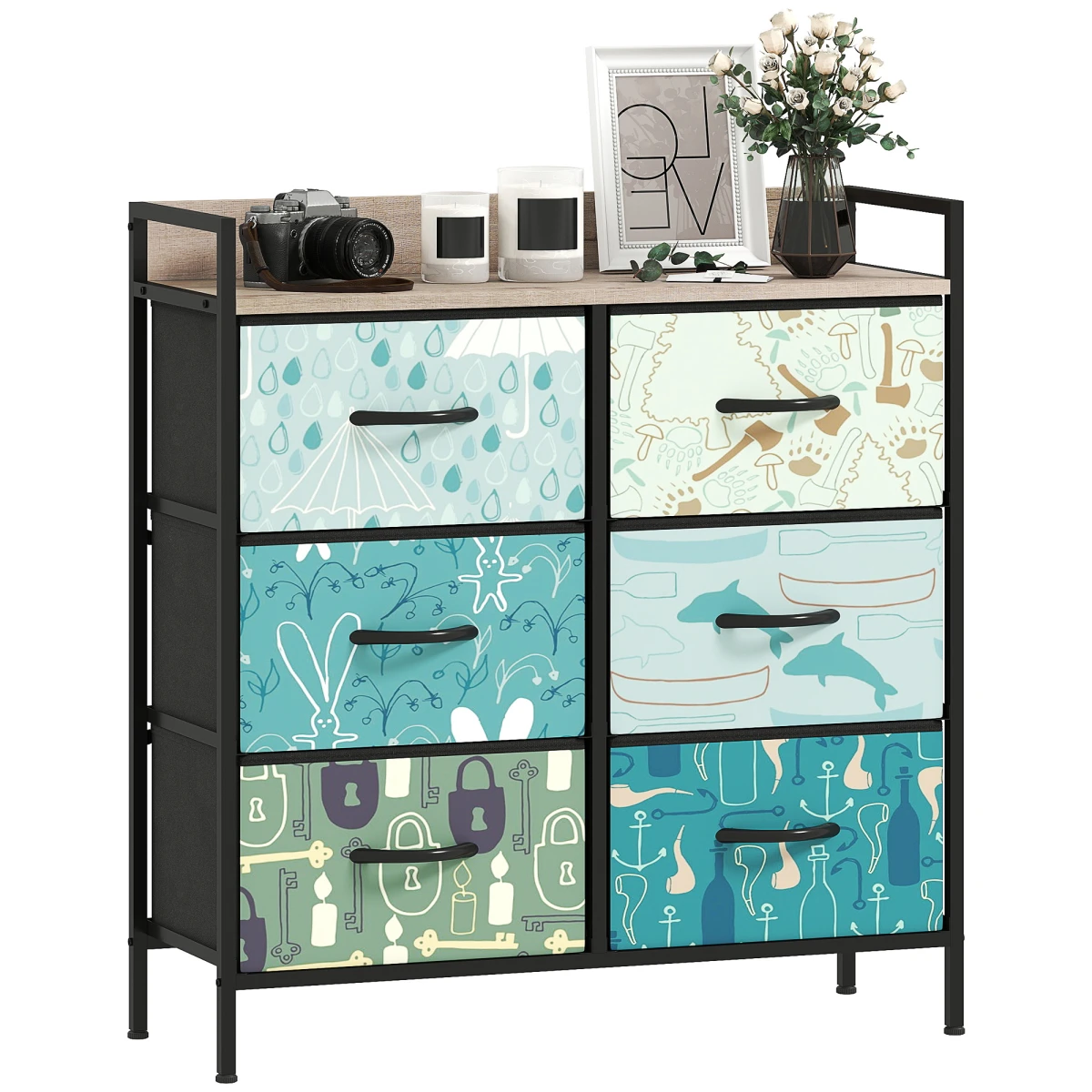 HOMCOM HOMCOM Fabric Dresser 8 Drawers Patterned Bedroom - Chest of Drawers