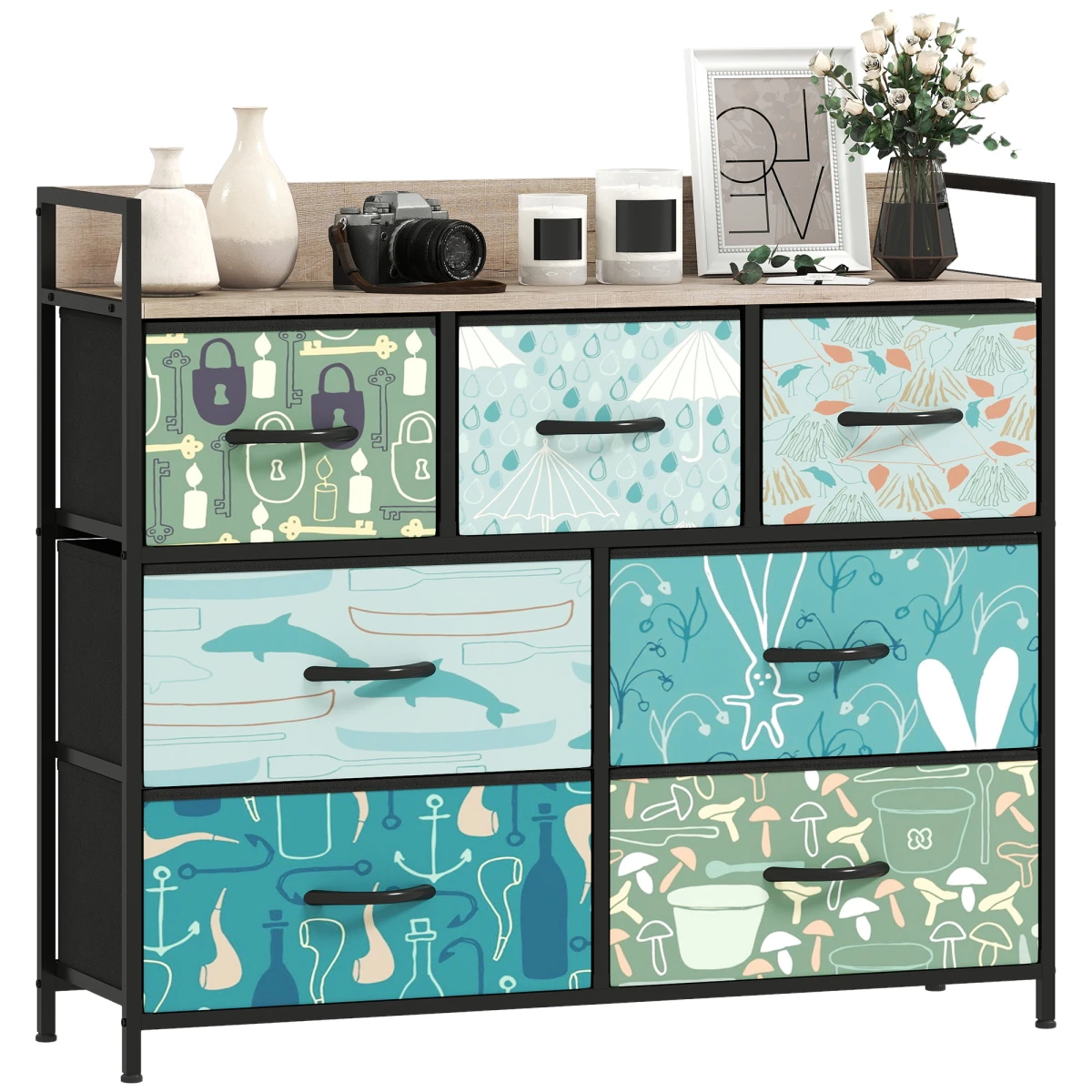 HOMCOM HOMCOM Fabric Dresser 8 Drawers Patterned Bedroom - Chest of Drawers