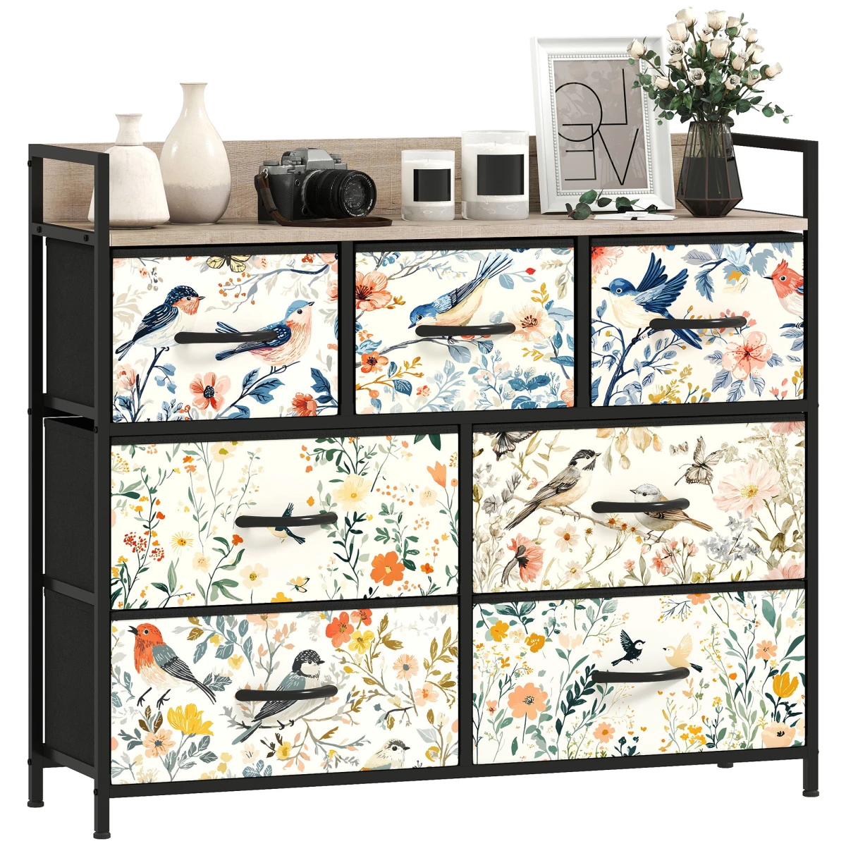 HOMCOM Fabric Dresser 8 Drawers Patterned Bedroom by HOMCOM
