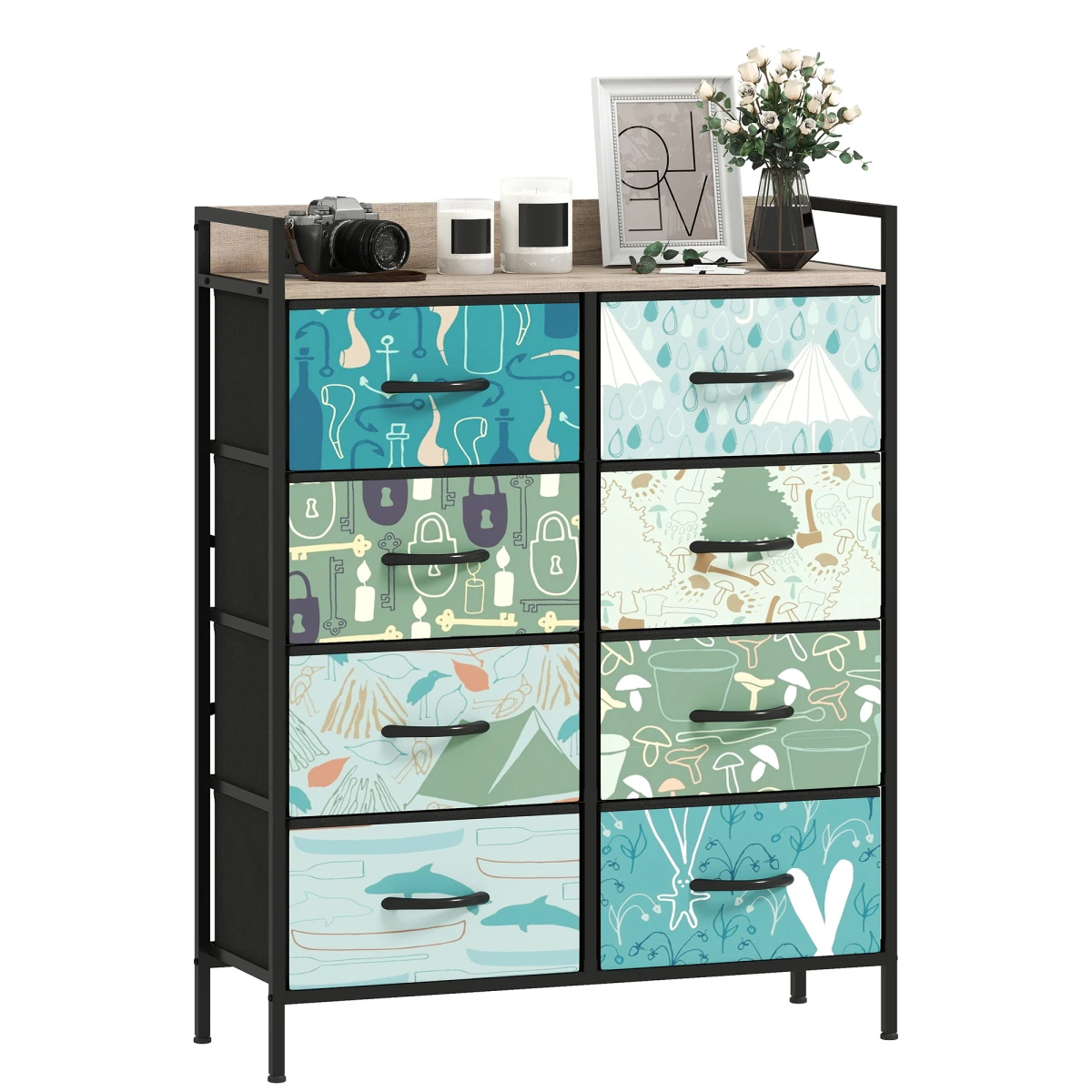 HOMCOM Fabric Dresser 8 Drawers Patterned Bedroom by HOMCOM
