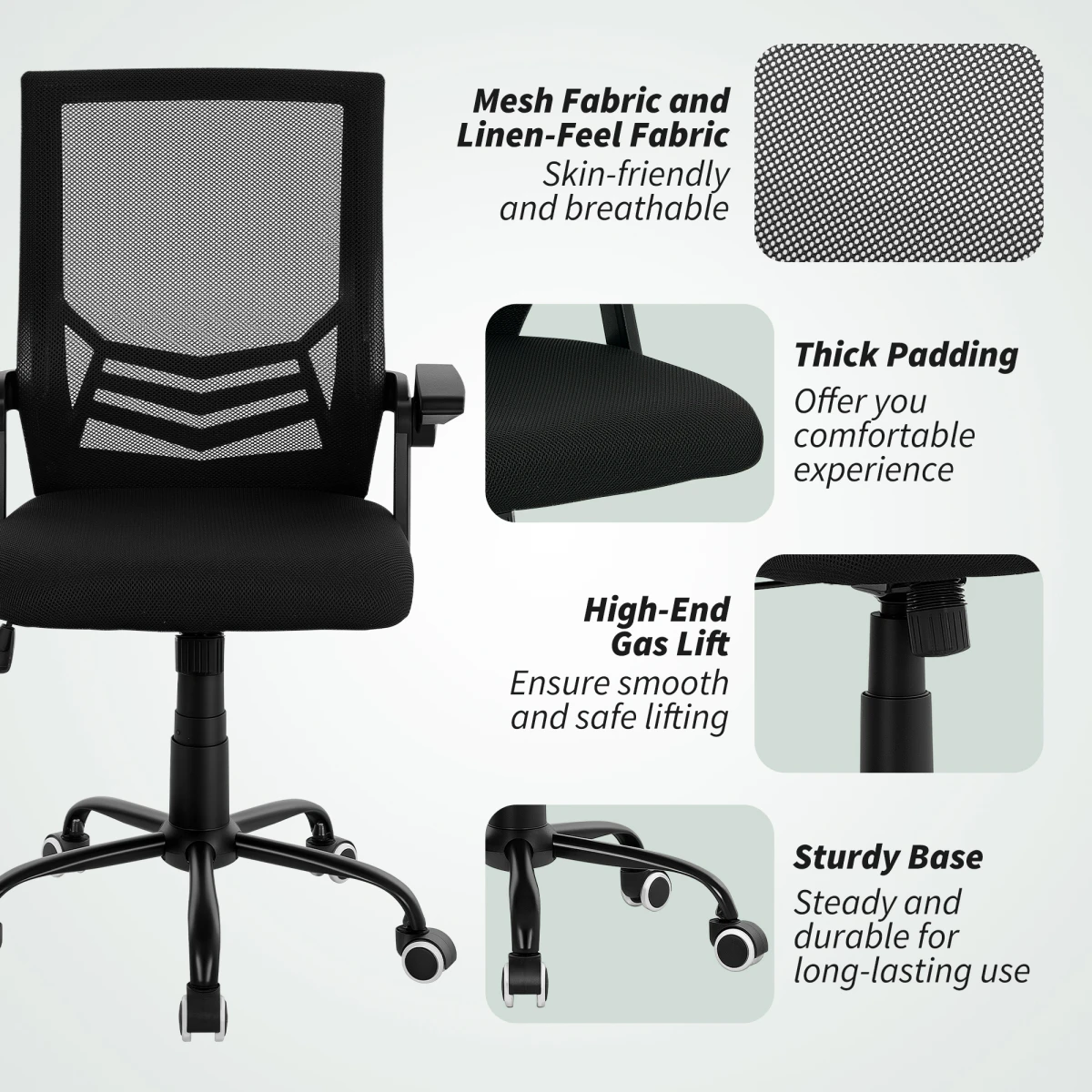 Vinsetto Vinsetto Mesh Swivel Office Chair Ergonomic Lumbar Support - Office Chair