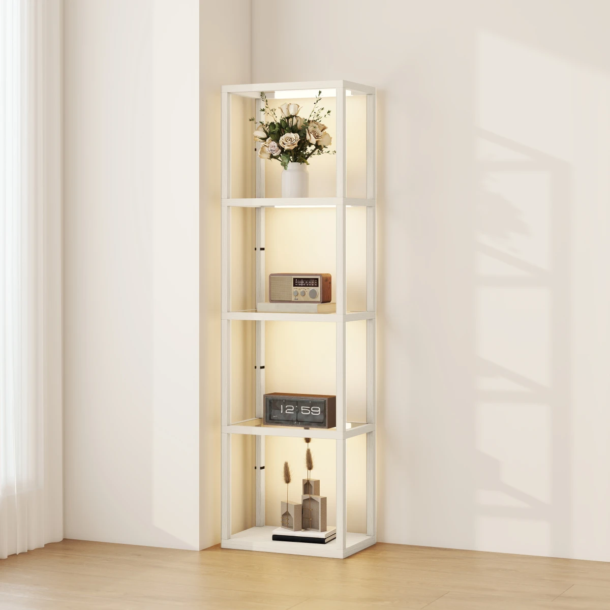 HOMCOM LED Floor Lamp 4-Tier Shelves Dimmable by HOMCOM