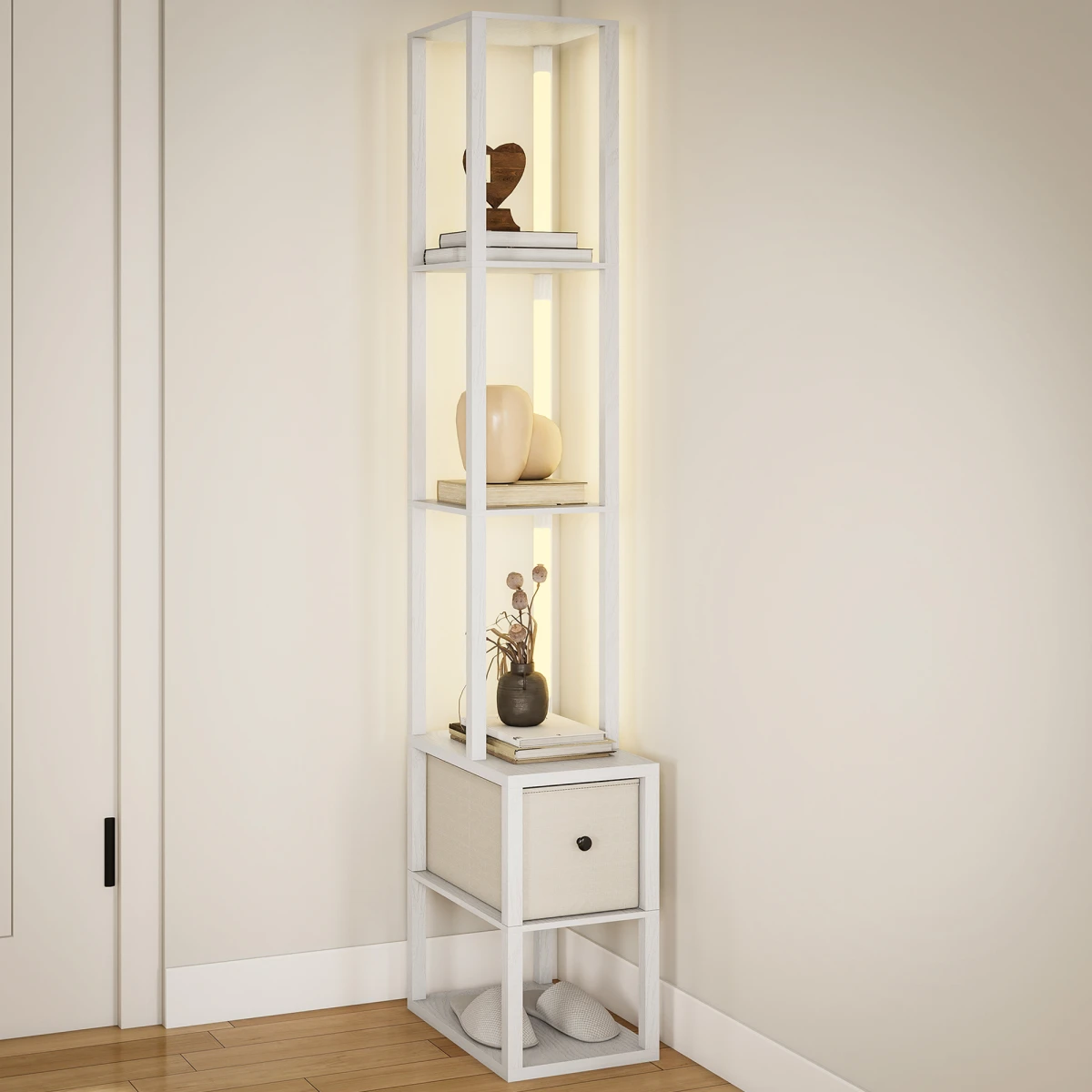 HOMCOM Floor Lamp Tall LED Storage Reading by HOMCOM