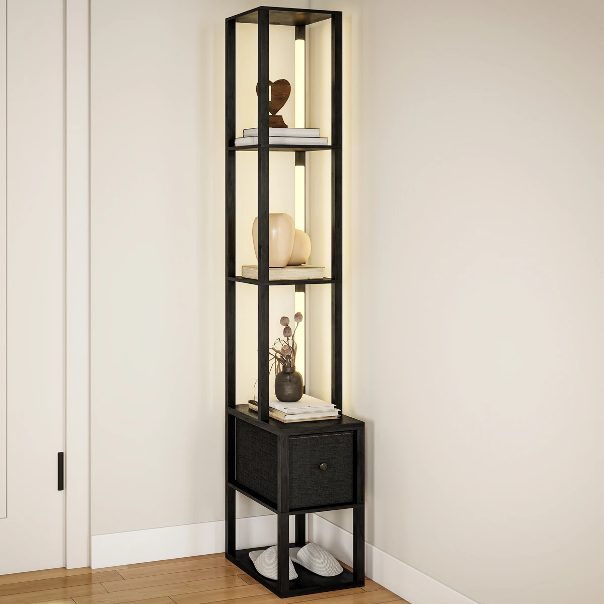 HOMCOM Floor Lamp Tall LED Storage Reading by HOMCOM