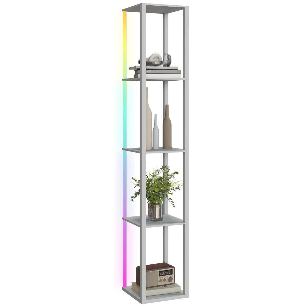 HOMCOM HOMCOM RGB LED Floor Lamp With Shelves 29L Remote Control Oak Finish Bedroom Decor - Lamp