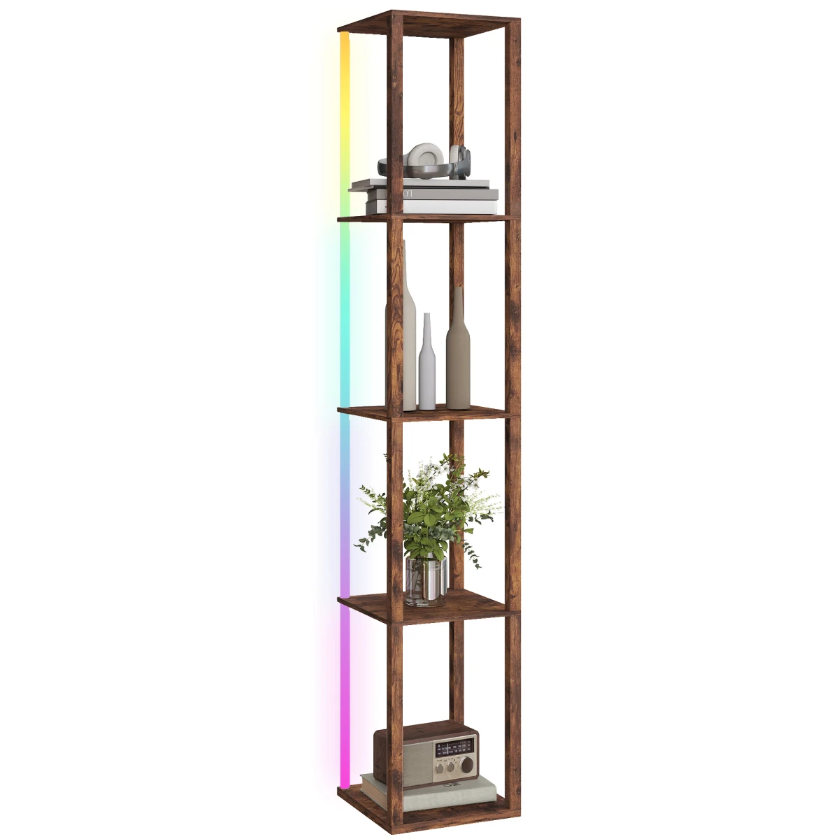 HOMCOM HOMCOM RGB LED Floor Lamp With Shelves 29L Remote Control Oak Finish Bedroom Decor - Lamp