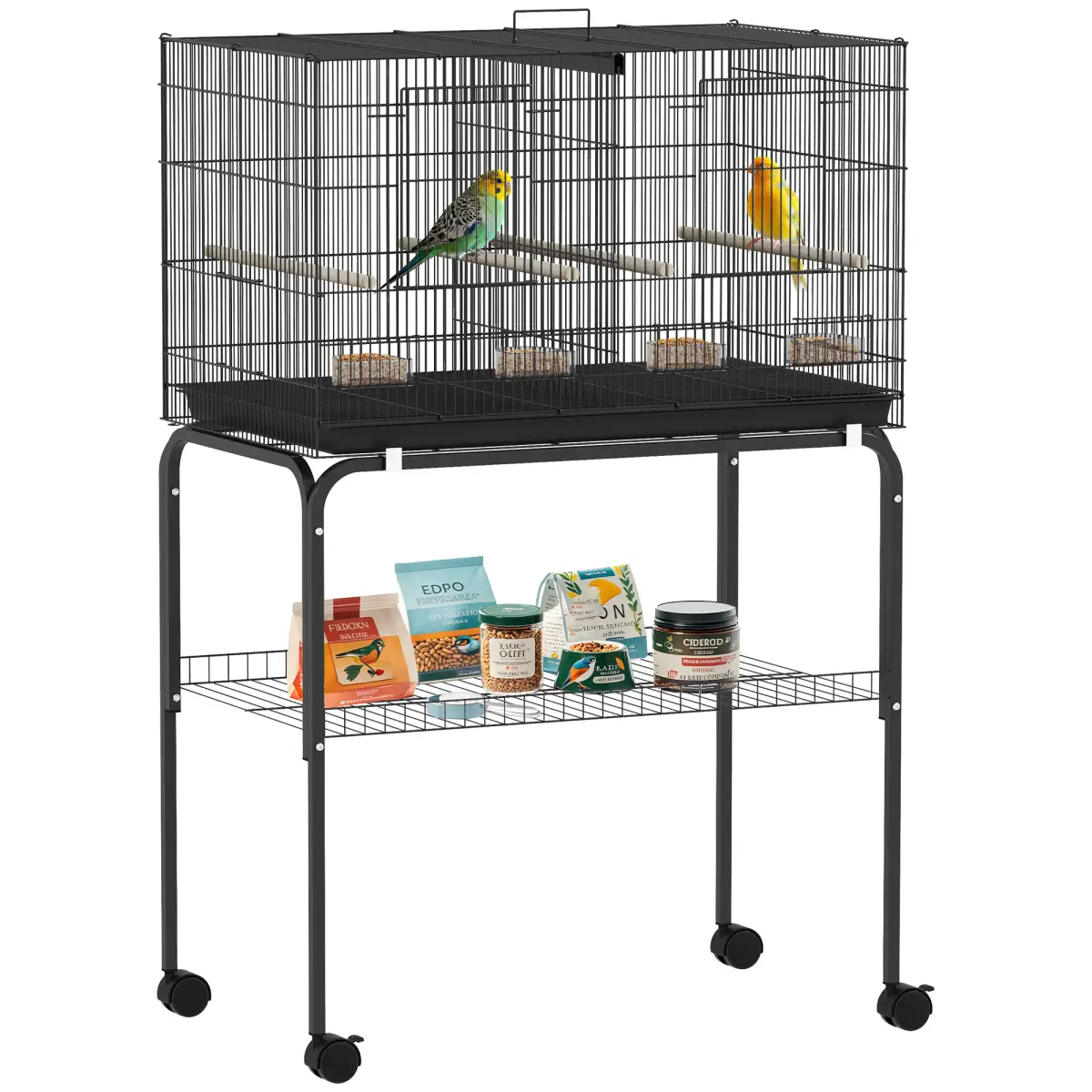PawHut PawHut Bird Cage with Divider, 4 Wooden Perches, Slide Out Tray - Bird Cage