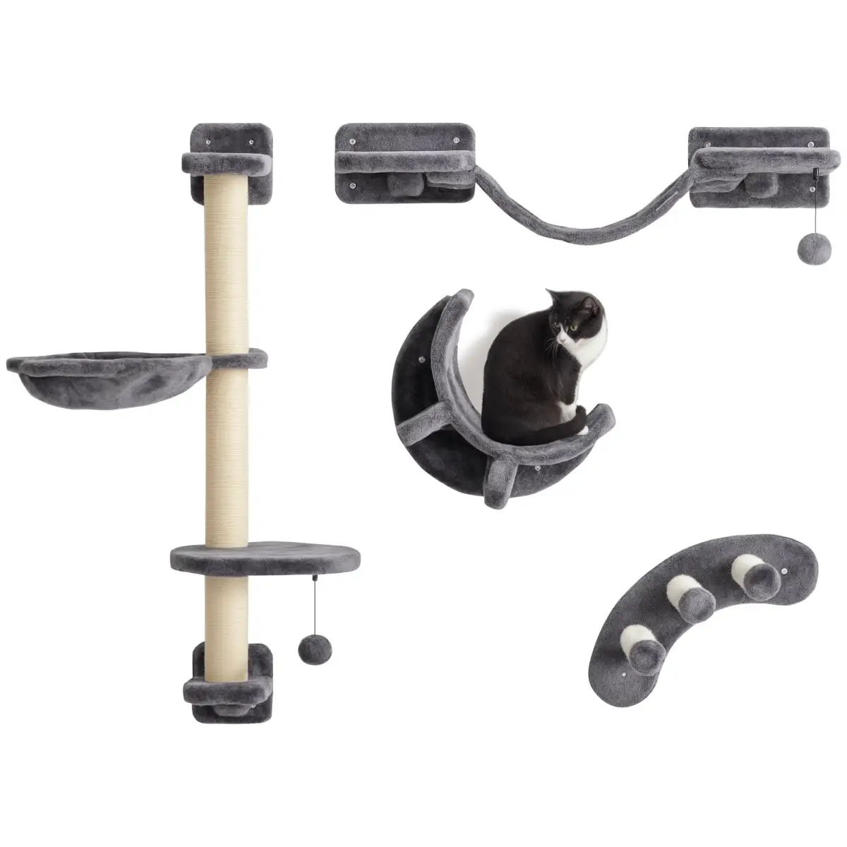 PawHut PawHut 4-Piece Cat Wall Furniture w/ Hammock, Ladder, Platforms - Cat Tree