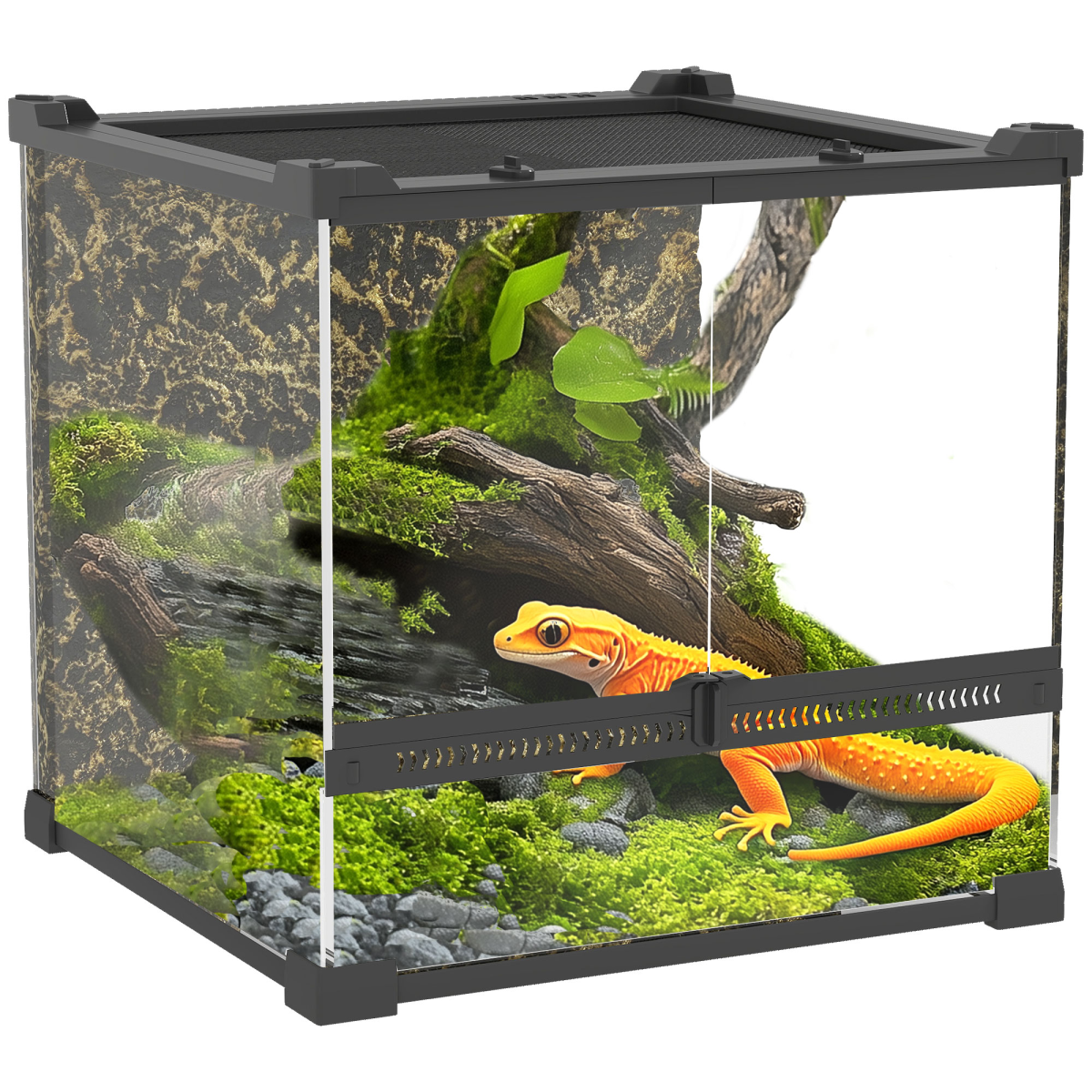 PawHut 10L Glass Terrarium, Reptile Vivarium with Stone Background - from PawHut
