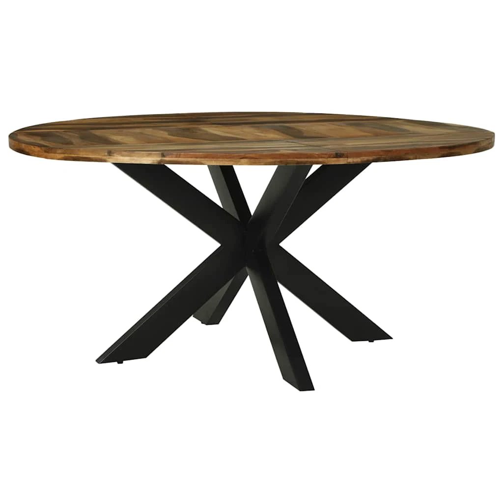 VidaXL Dining Table 160x90x75 cm Rough Mango Wood Powder Coated Steel Base for Family Dining by vidaXL
