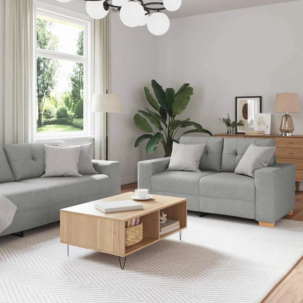 vidaXL VidaXL Sofa Set Three Piece Grey With Box Cushions And Polyester Fabric For Modern Living Room - Sofa
