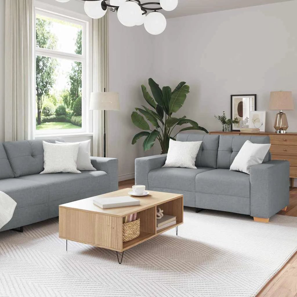 vidaXL VidaXL Sofa Set Three Piece Grey With Box Cushions And Polyester Fabric For Modern Living Room - Sofa