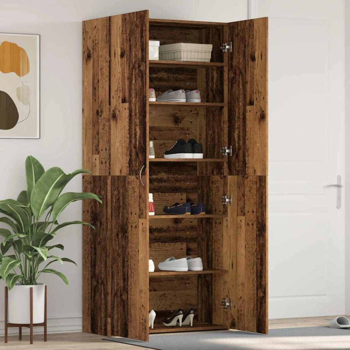 vidaXL VidaXL Shoe Cabinet 80 x 35.5 x 180 cm With Door Engineered Wood Entryway Storage - Shoe Storage