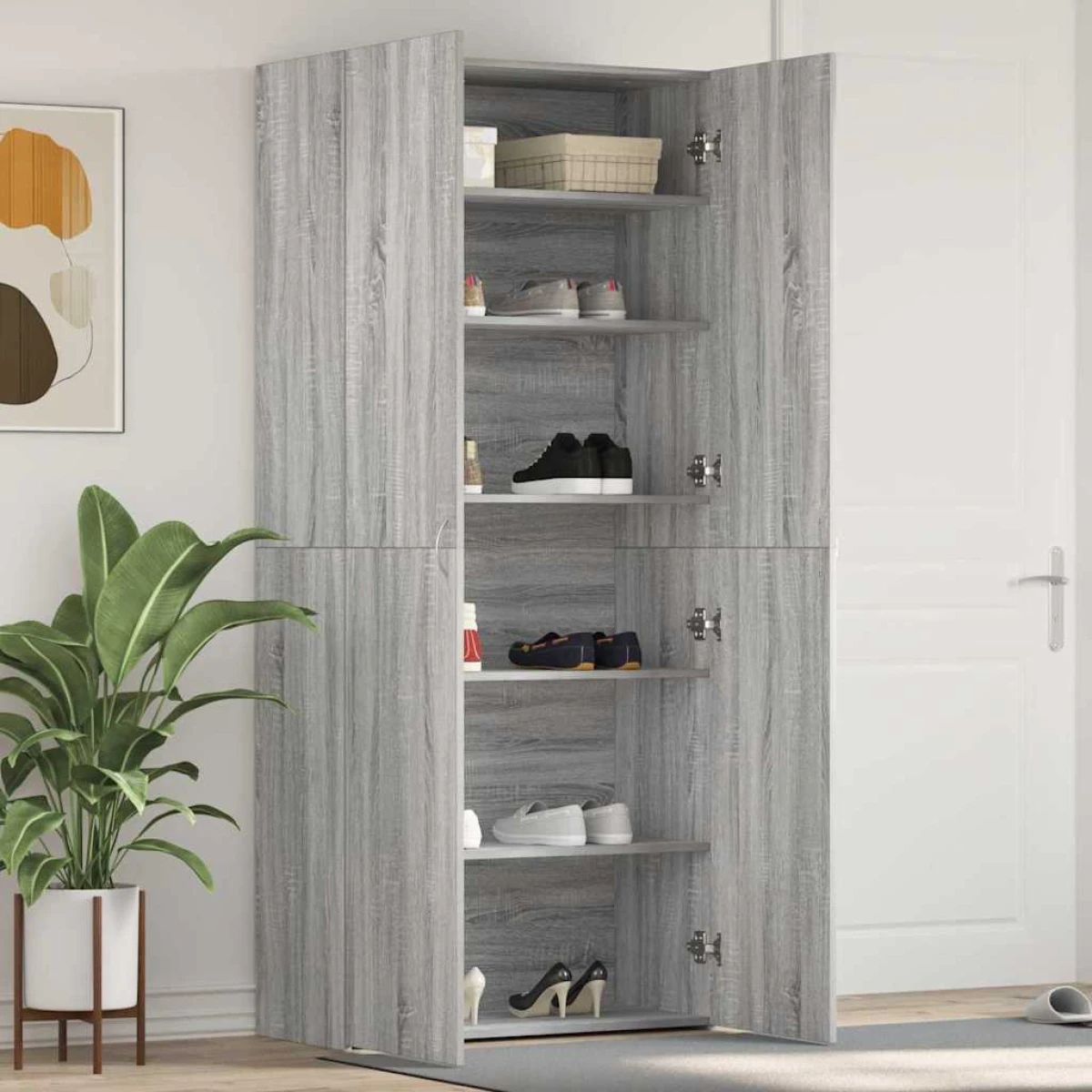 vidaXL VidaXL Shoe Cabinet 80 x 35.5 x 180 cm With Door Engineered Wood Entryway Storage - Shoe Storage