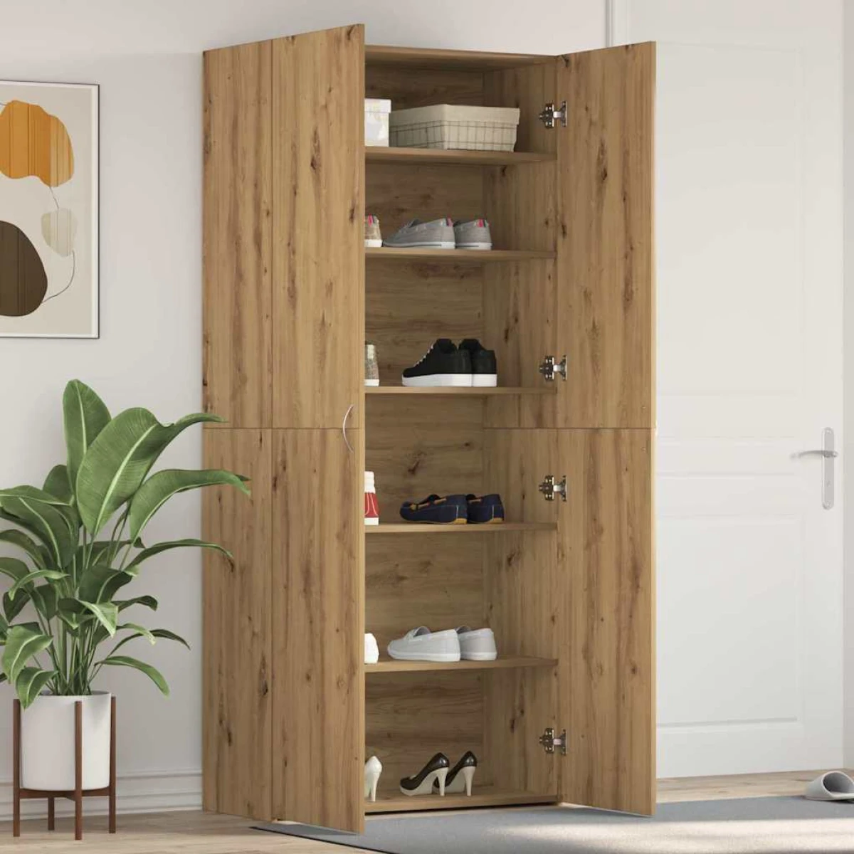 vidaXL VidaXL Shoe Cabinet 80 x 35.5 x 180 cm With Door Engineered Wood Entryway Storage - Shoe Storage