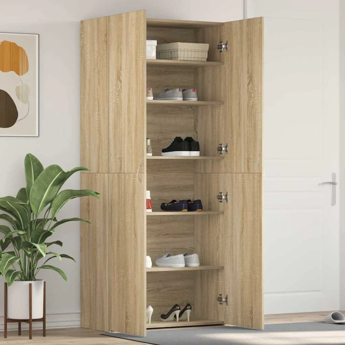 vidaXL VidaXL Shoe Cabinet 80 x 35.5 x 180 cm With Door Engineered Wood Entryway Storage - Shoe Storage