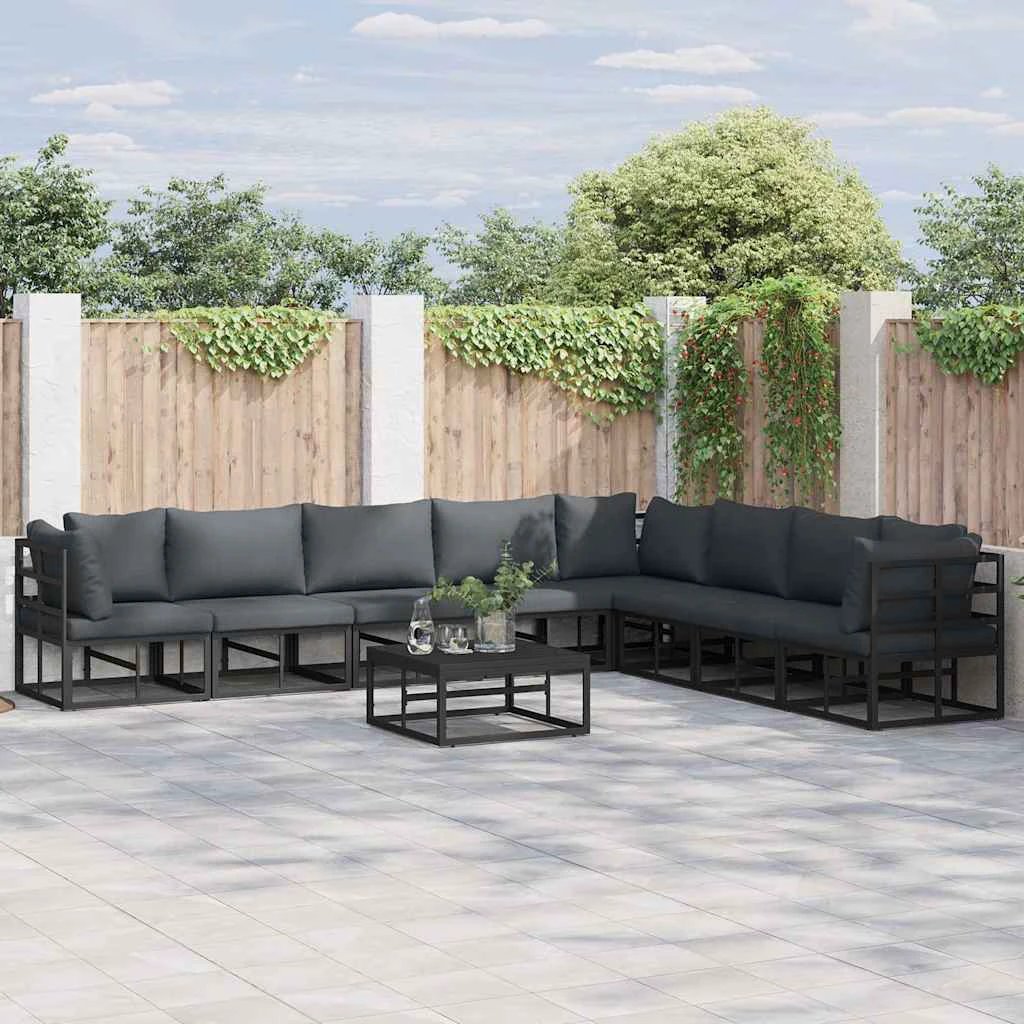 VidaXL Sofa Set 8Pc Modular Black Aluminium Patio by vidaXL