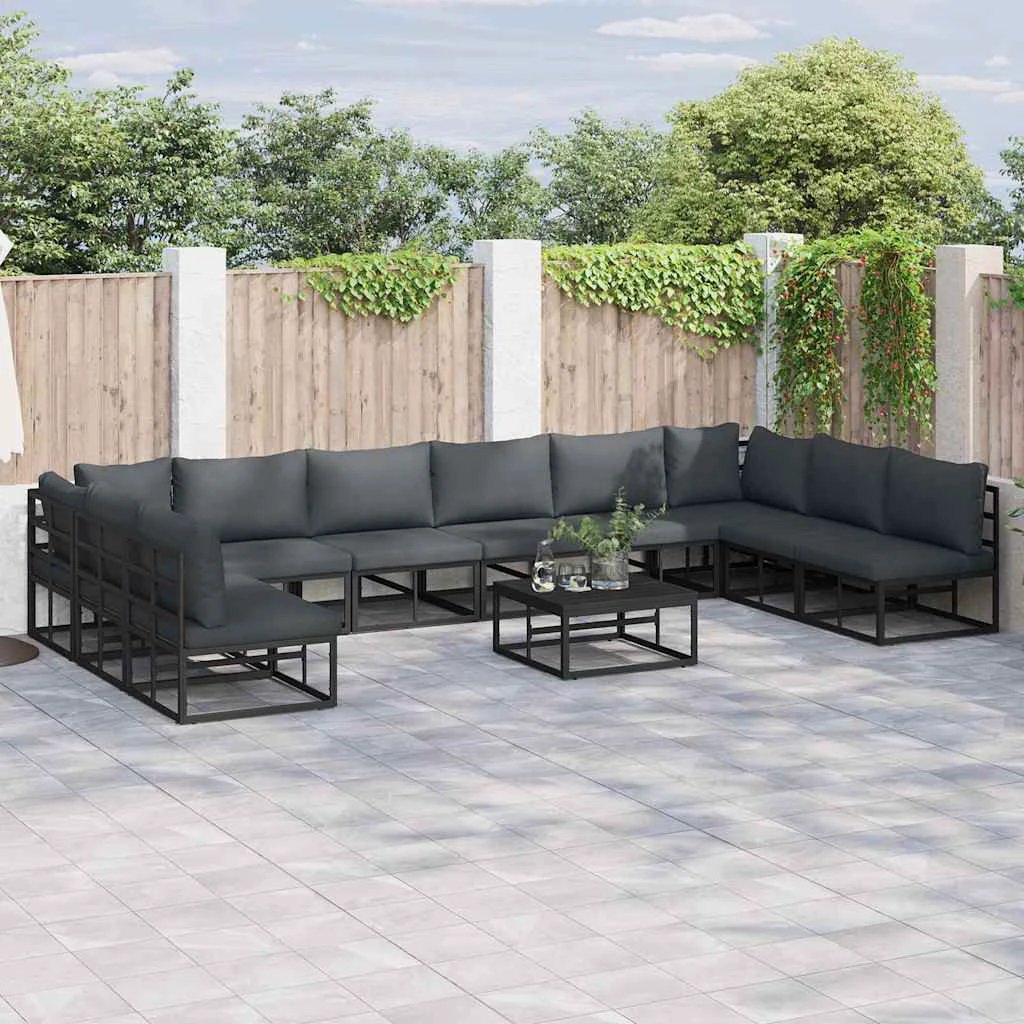vidaXL VidaXL 10-Piece Outdoor Garden Sofa Set With Weather-Resistant Cushions Black Aluminium For Patio - Garden Sofa Sets
