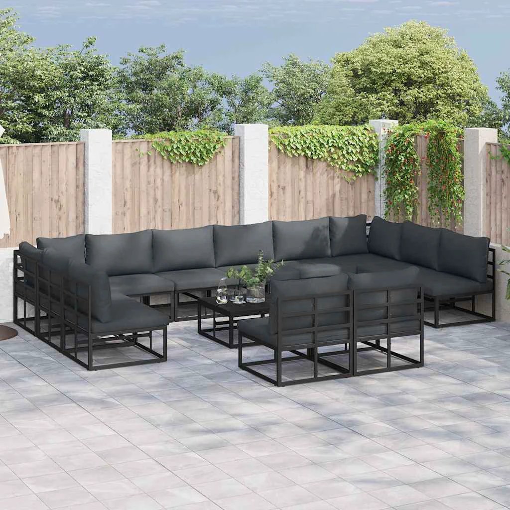 vidaXL VidaXL 12-Piece Garden Sofa Set With Cushions Black Aluminium Weatherproof Outdoor Patio - Garden Sofa Sets