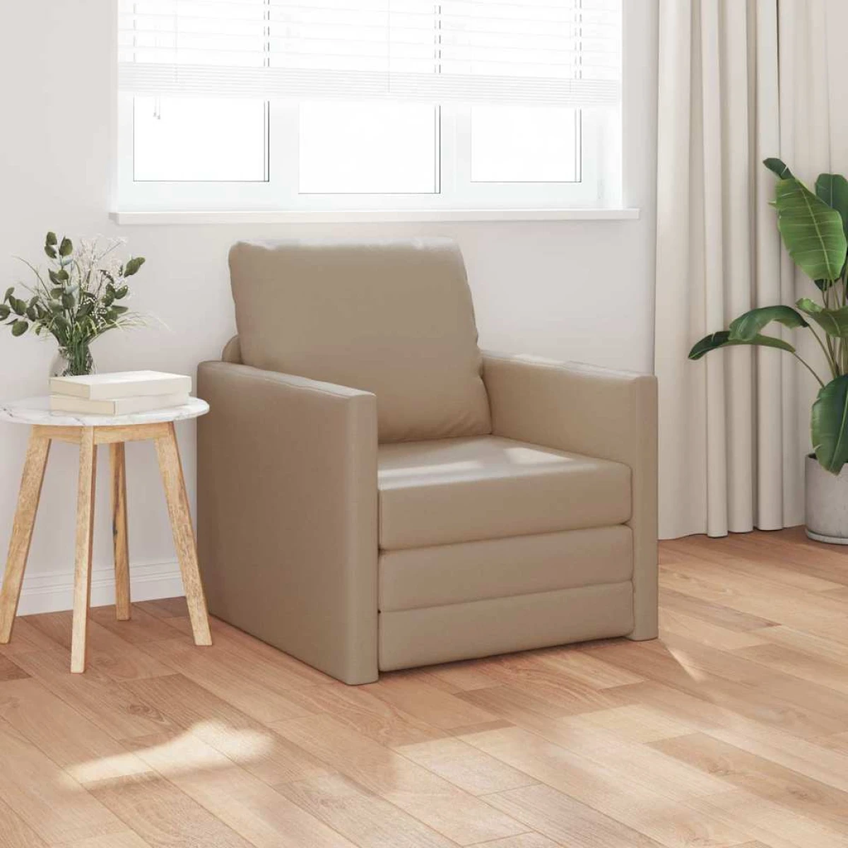 vidaXL vidaXL Floor Sofa Bed with Cushion Cream 74 x 77 x 81 cm Faux leather - Sofa Bed
