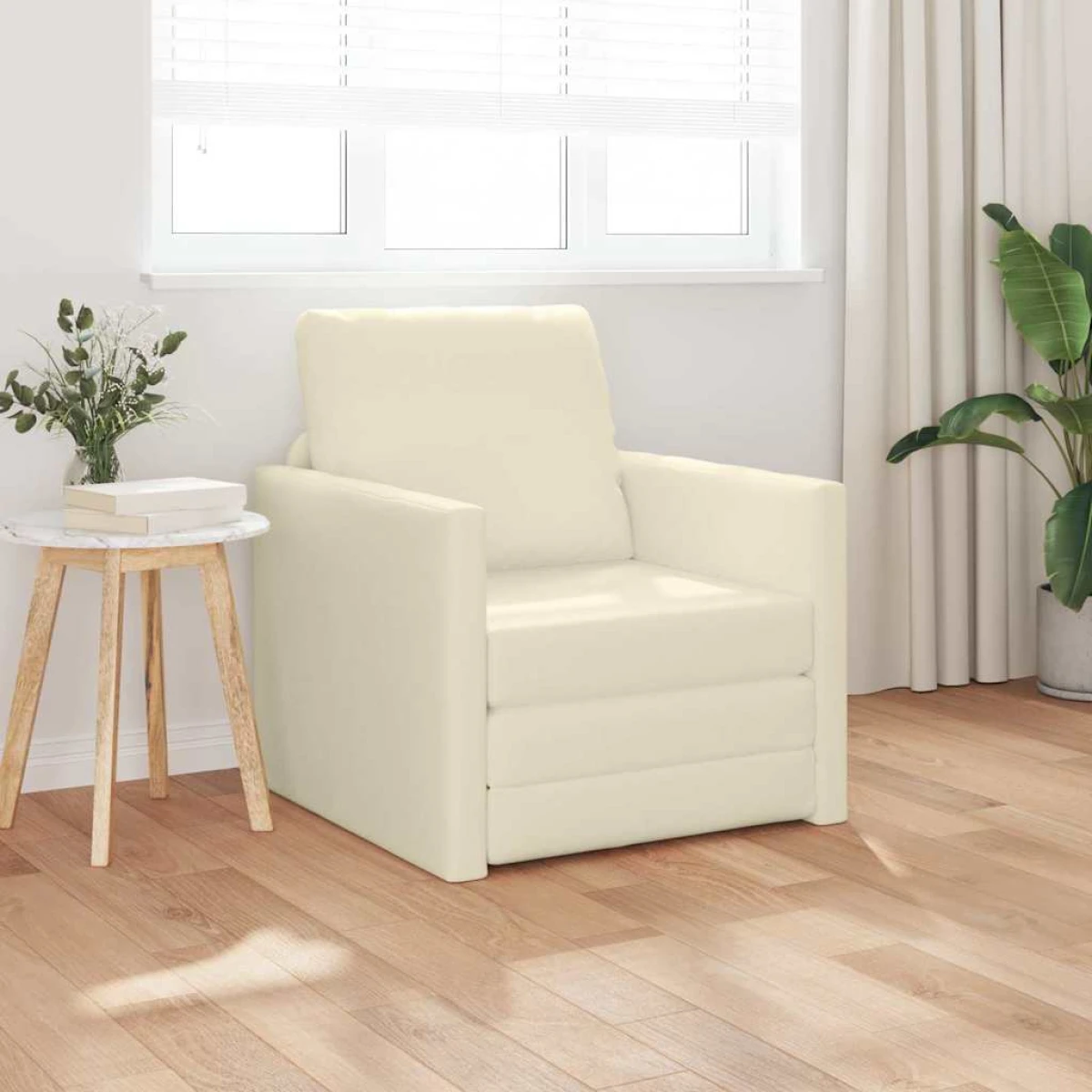 vidaXL vidaXL Floor Sofa Bed with Cushion Cream 74 x 77 x 81 cm Faux leather - Sofa Bed