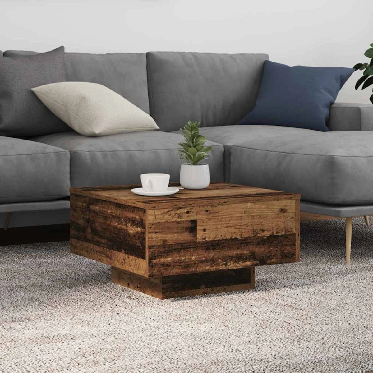 VidaXL Coffee Table 55x55x31cm With LED Lights Living Room by vidaXL