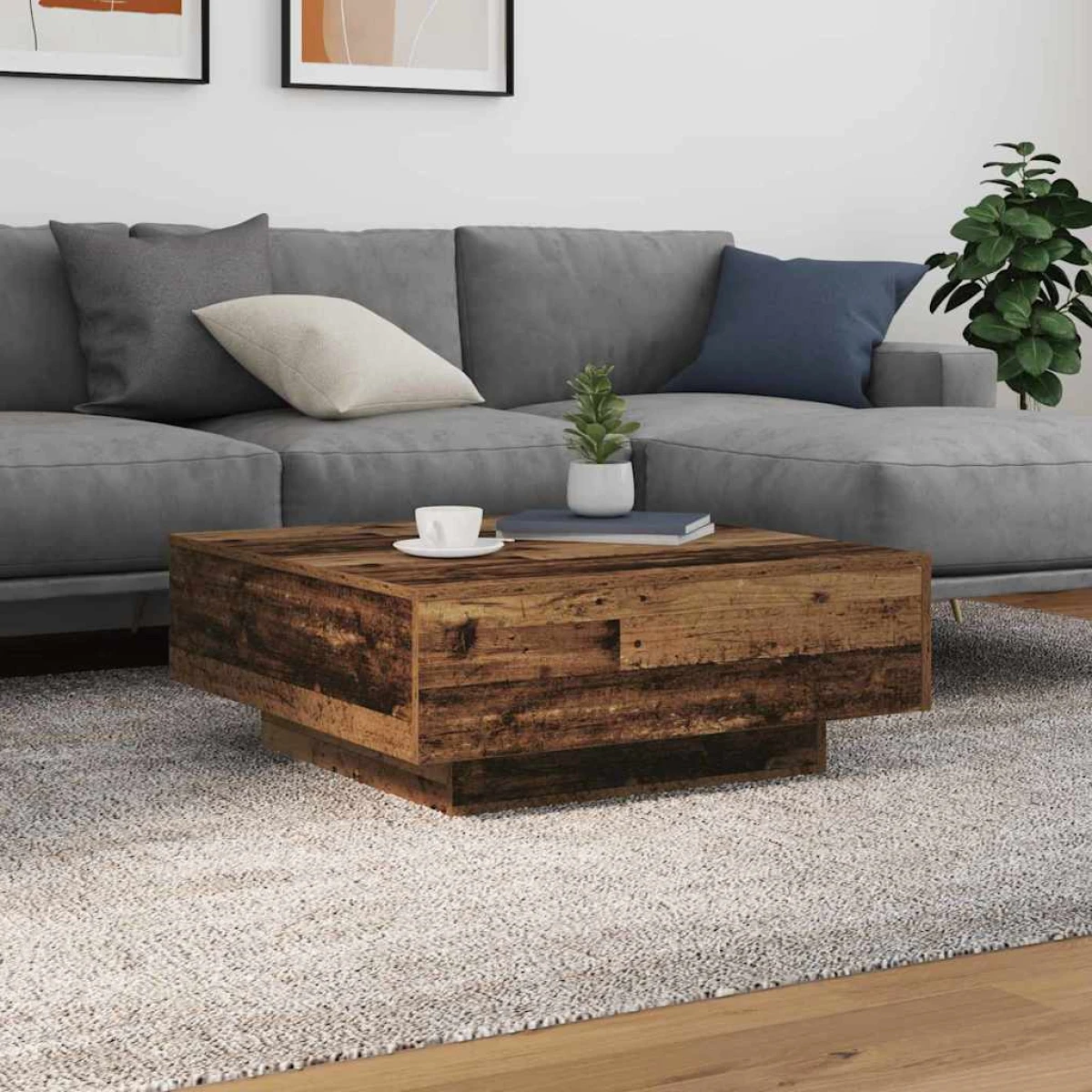 VidaXL Coffee Table 55x55x31cm With LED Lights Living Room by vidaXL