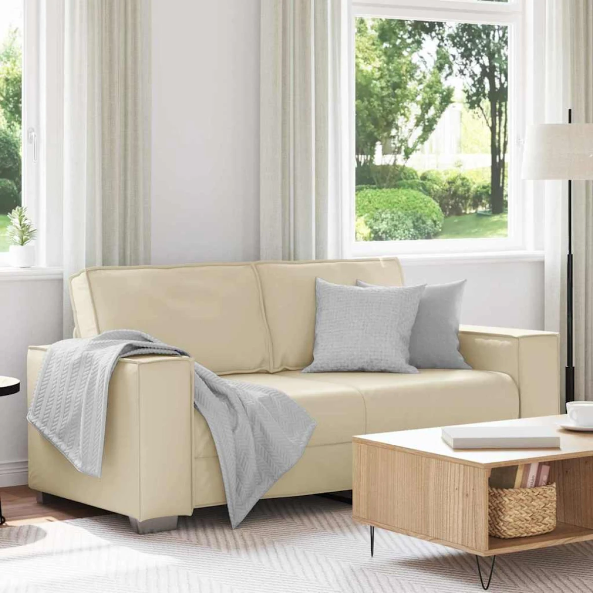 VidaXL Sofa Chair 59 Cm Cream Faux Leather With Cushion Indoor Living Room Decor by vidaXL