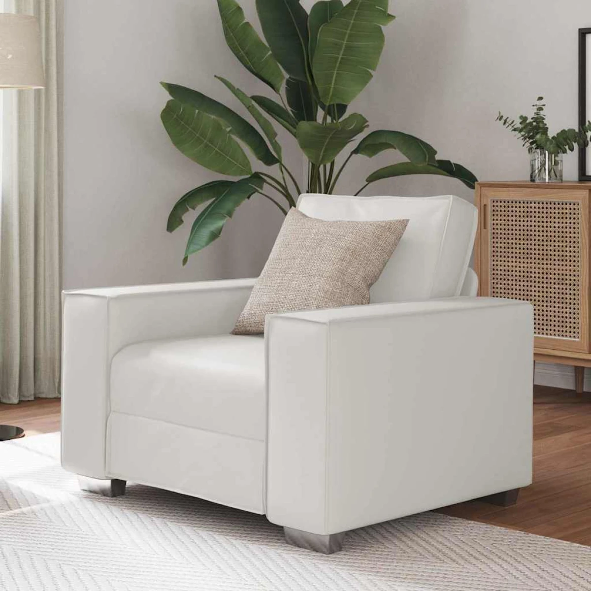 VidaXL Sofa Chair 59 Cm Cream Faux Leather With Cushion Indoor Living Room Decor by vidaXL