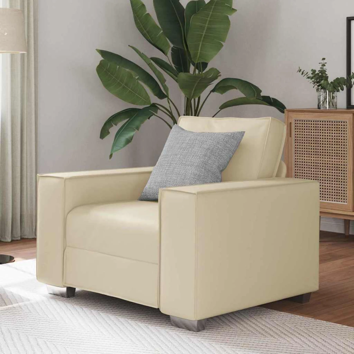 VidaXL Sofa Chair 59 Cm Cream Faux Leather With Cushion Indoor Living Room Decor by vidaXL