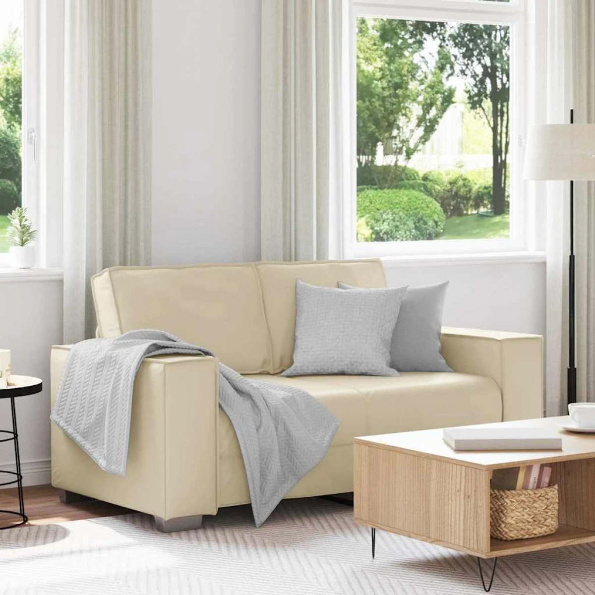 VidaXL Sofa Chair 59 Cm Cream Faux Leather With Cushion Indoor Living Room Decor by vidaXL