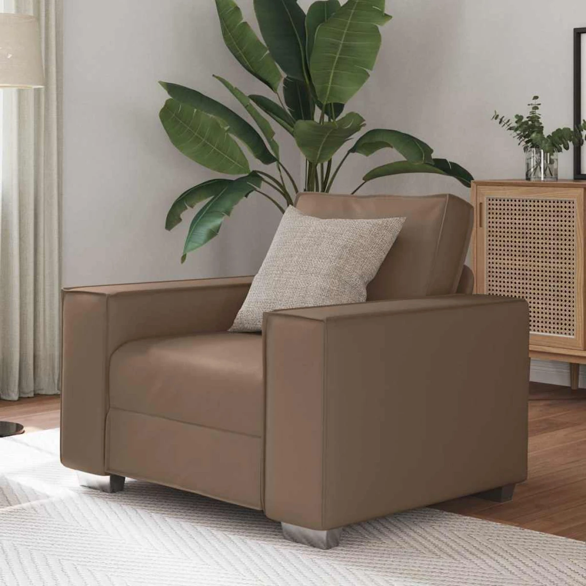 VidaXL Sofa Chair 59 Cm Cream Faux Leather With Cushion Indoor Living Room Decor by vidaXL