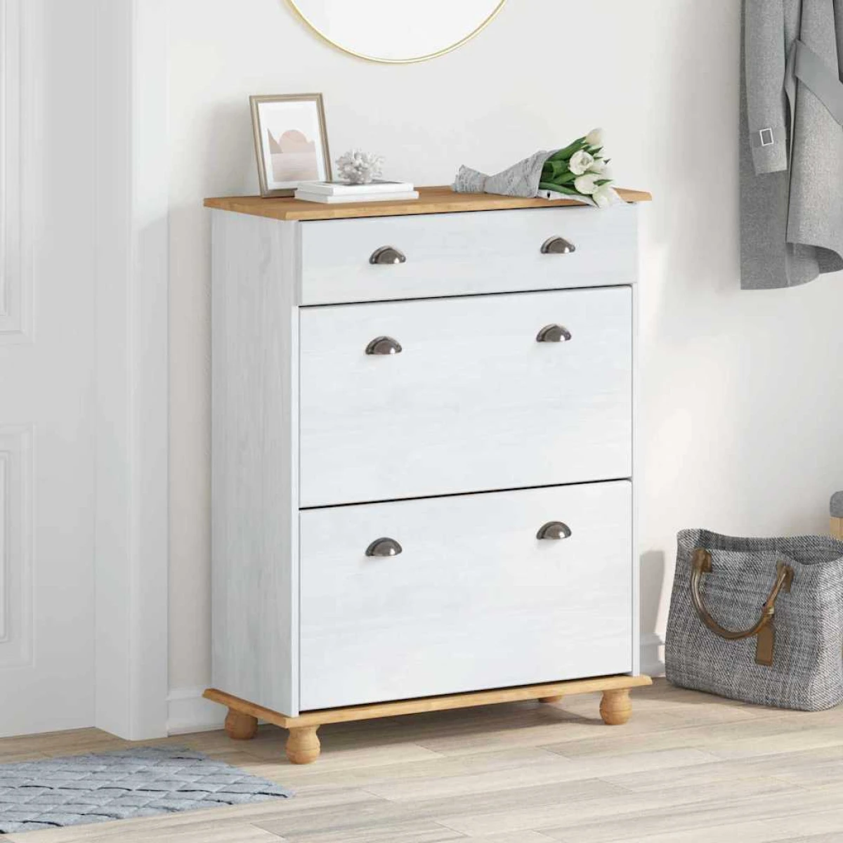 VidaXL Shoe Cabinet 85x35x108 Solid Pine Entryway by vidaXL