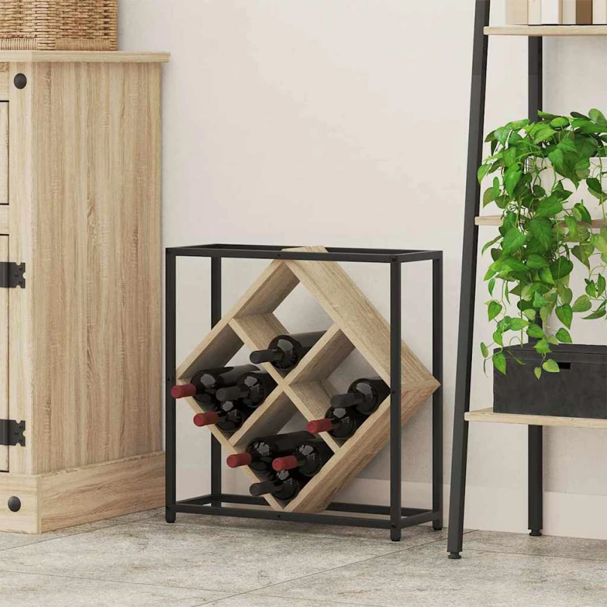 VidaXL Wine Rack 51x18x52.5 cm Black Engineered Wood At Home by vidaXL