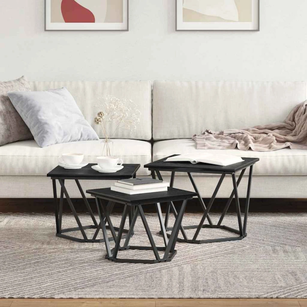 vidaXL VidaXL Coffee Tables 50 x 50 x 40 cm Black Oak Set of 3 - Coffee Table