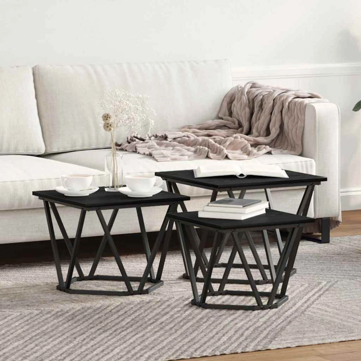 vidaXL VidaXL Coffee Tables 50 x 50 x 40 cm Black Oak Set of 3 - Coffee Table