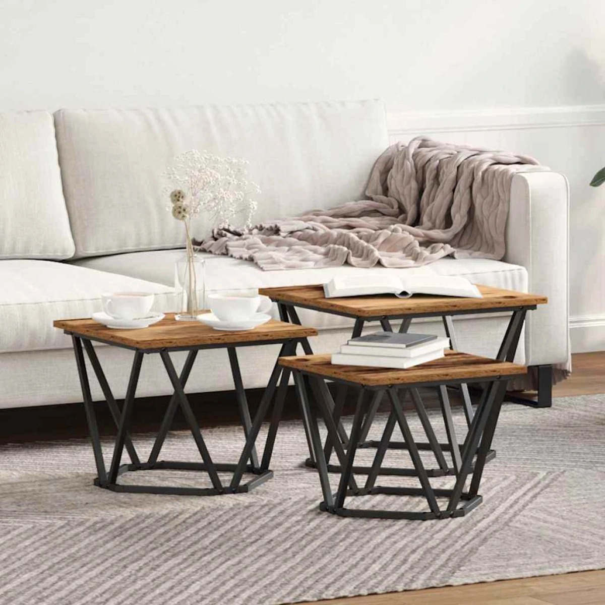 VidaXL Coffee Tables 50 x 50 x 40 cm Black Oak Set of 3 by vidaXL