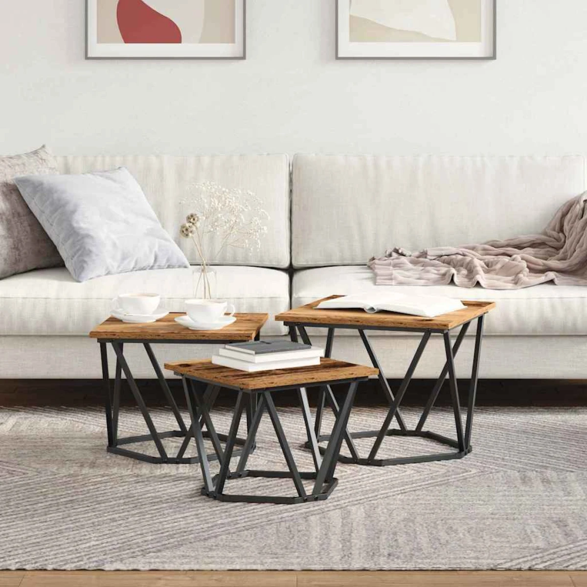 VidaXL Coffee Tables 50 x 50 x 40 cm Black Oak Set of 3 by vidaXL