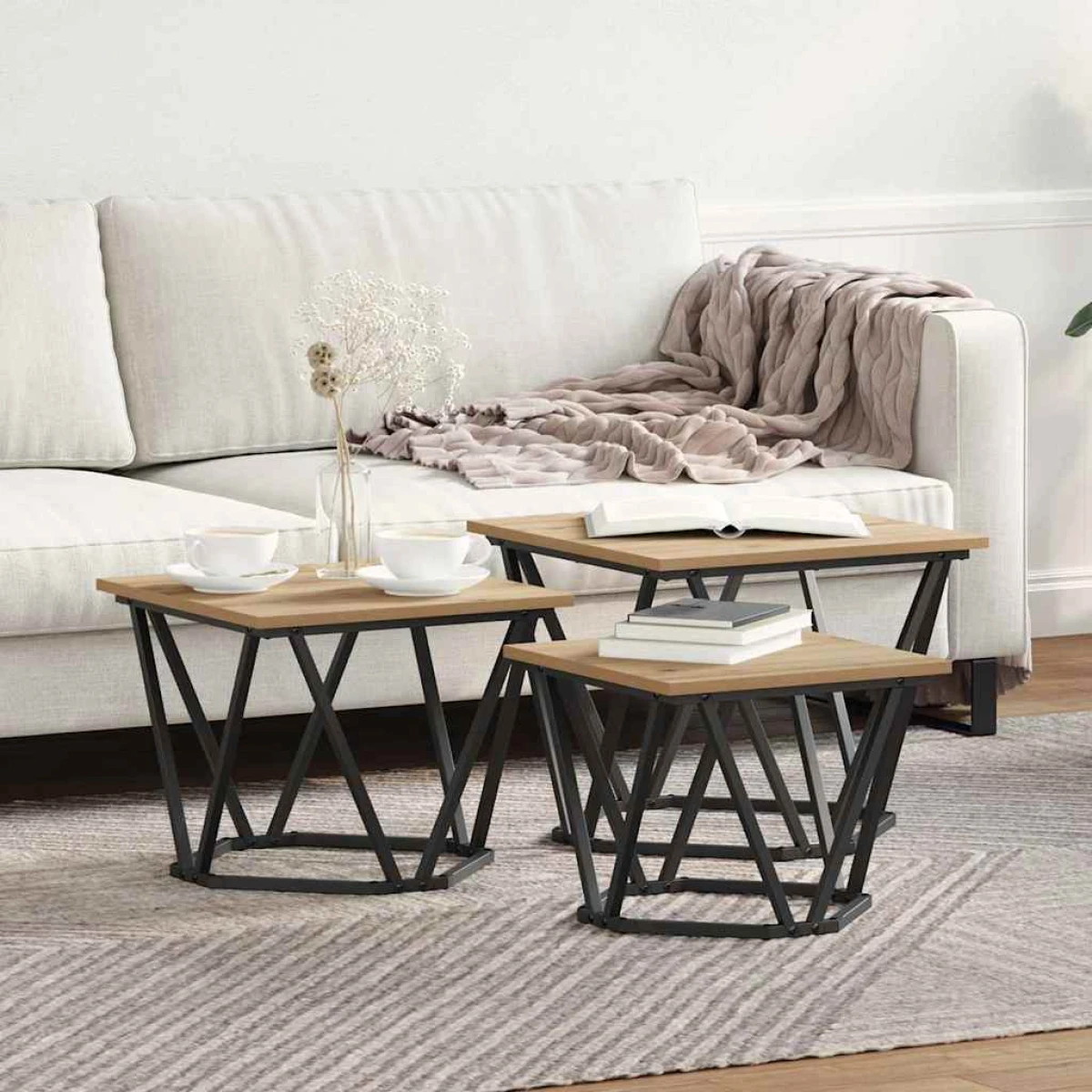 VidaXL Coffee Tables 50 x 50 x 40 cm Black Oak Set of 3 by vidaXL