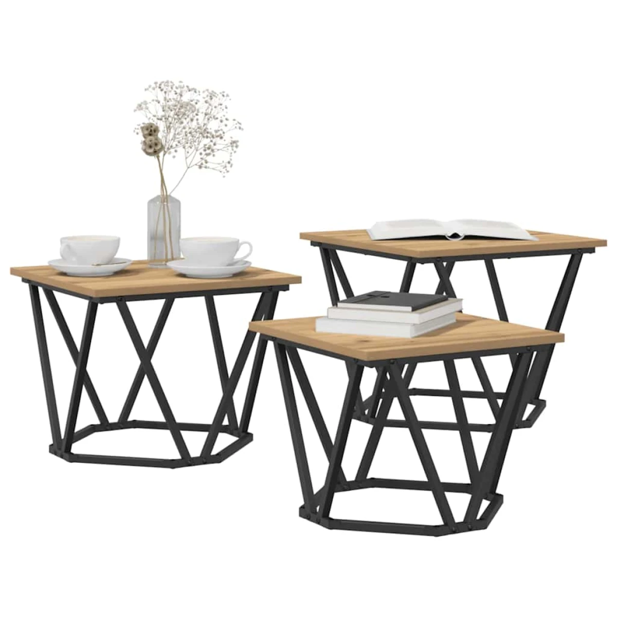 VidaXL Coffee Tables 50 x 50 x 40 cm Black Oak Set of 3 by vidaXL