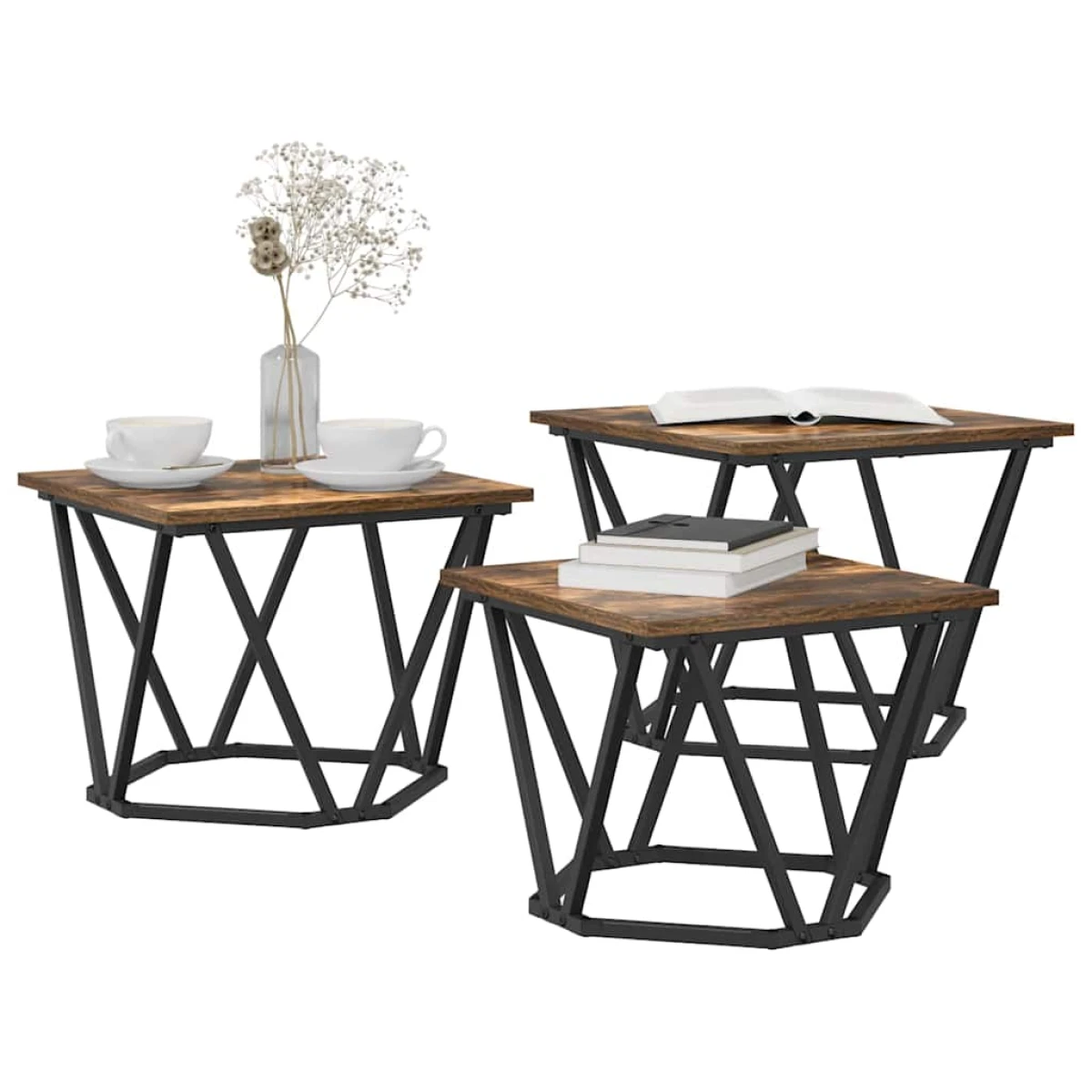 VidaXL Coffee Tables 50 x 50 x 40 cm Black Oak Set of 3 by vidaXL