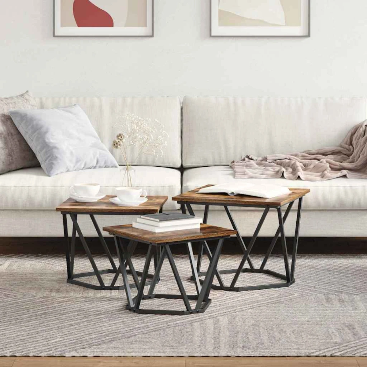 VidaXL Coffee Tables 50 x 50 x 40 cm Black Oak Set of 3 by vidaXL