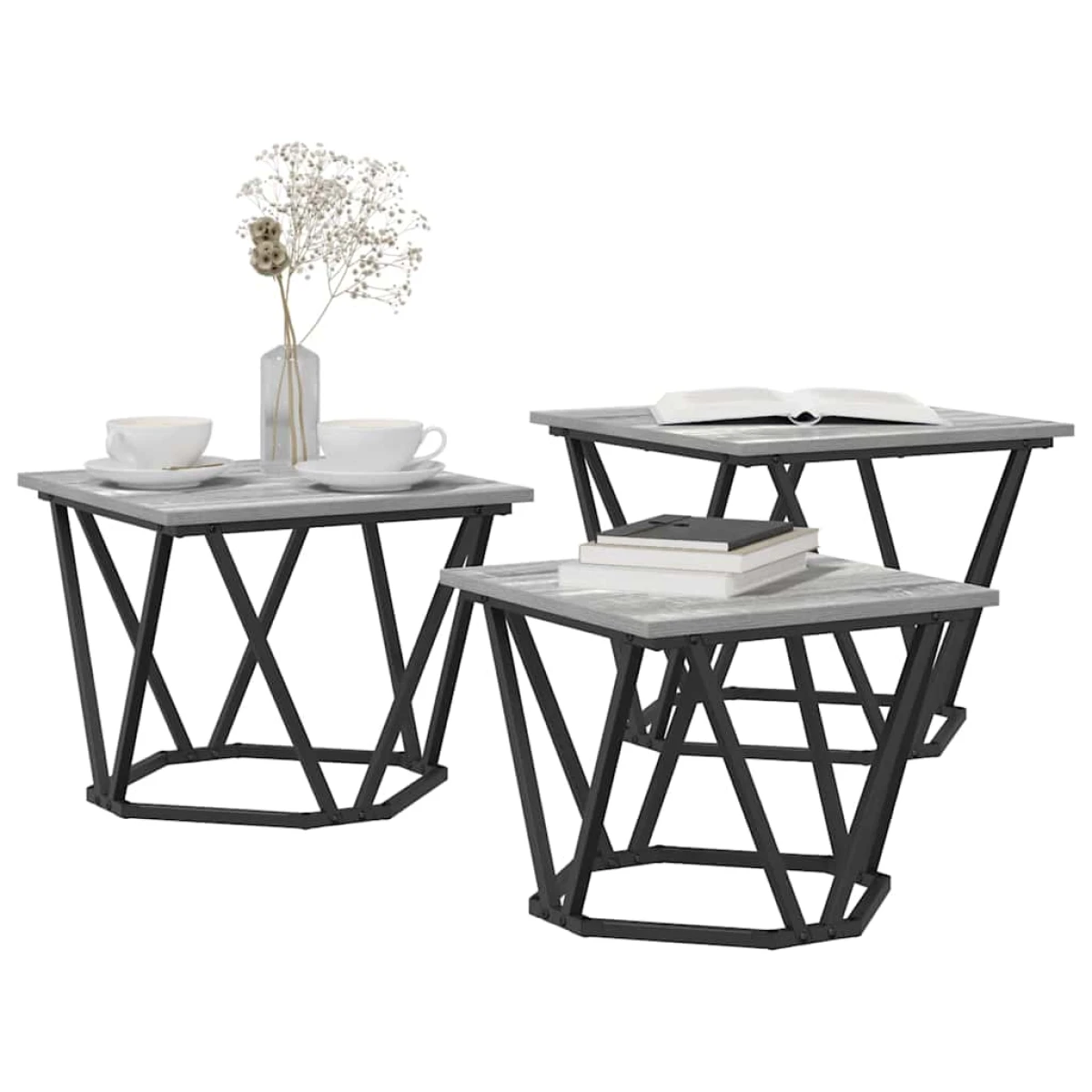 vidaXL VidaXL Coffee Tables 50 x 50 x 40 cm Black Oak Set of 3 - Coffee Table
