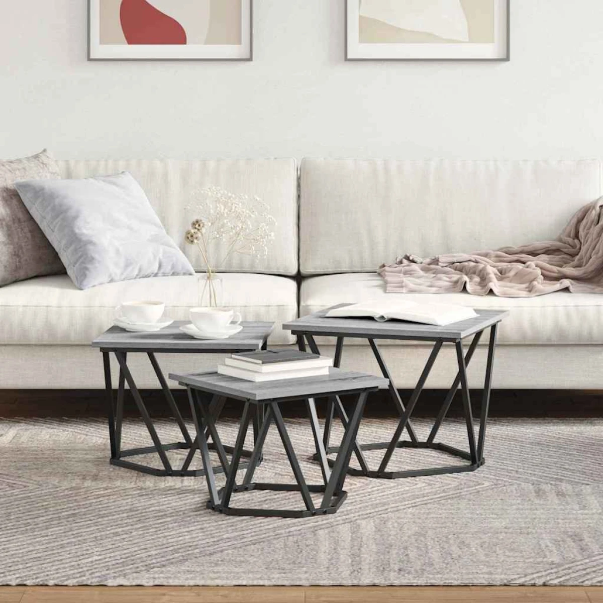vidaXL VidaXL Coffee Tables 50 x 50 x 40 cm Black Oak Set of 3 - Coffee Table