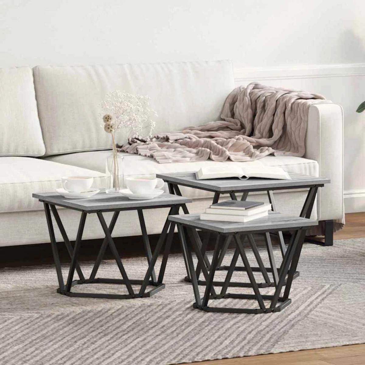 vidaXL VidaXL Coffee Tables 50 x 50 x 40 cm Black Oak Set of 3 - Coffee Table