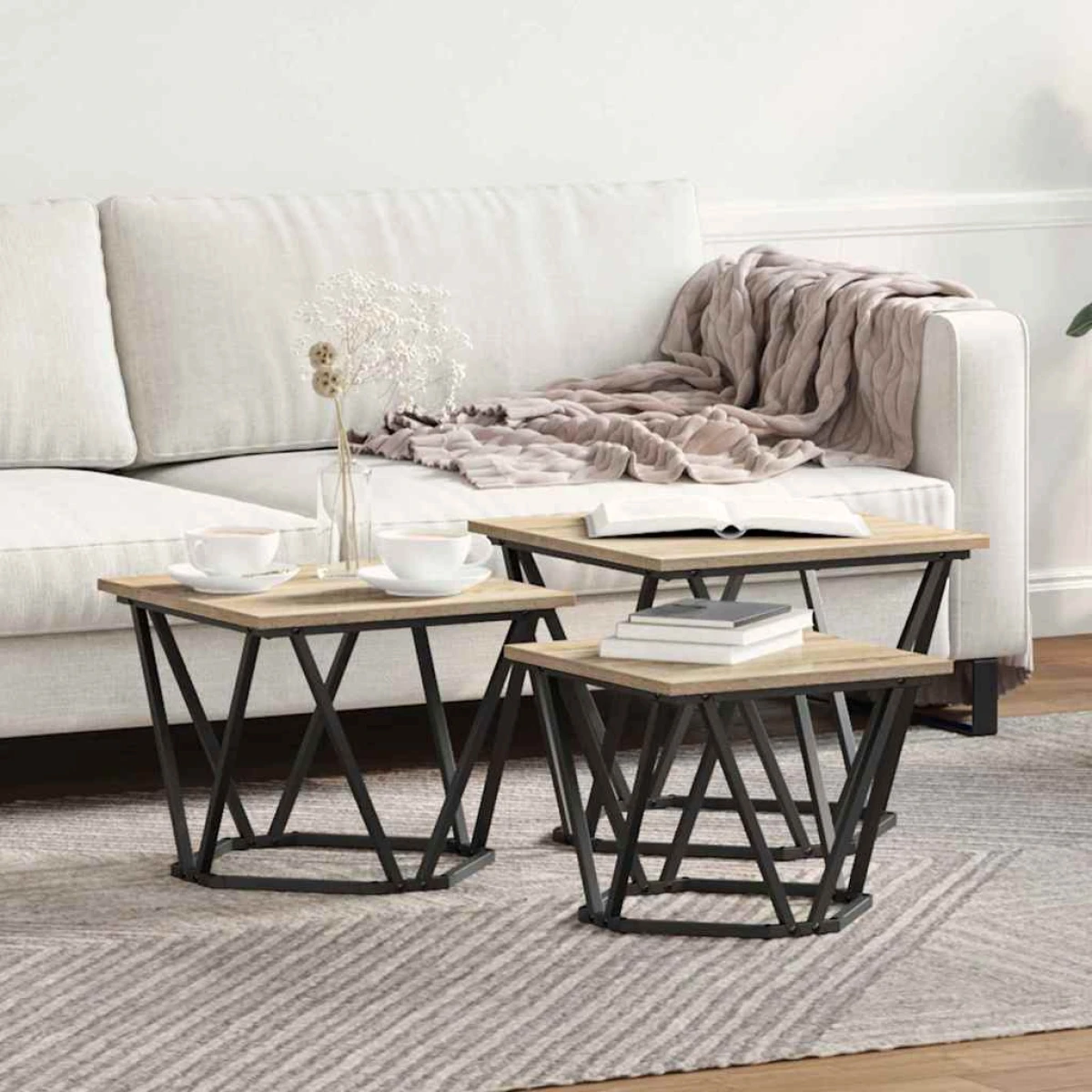 vidaXL VidaXL Coffee Tables 50 x 50 x 40 cm Black Oak Set of 3 - Coffee Table