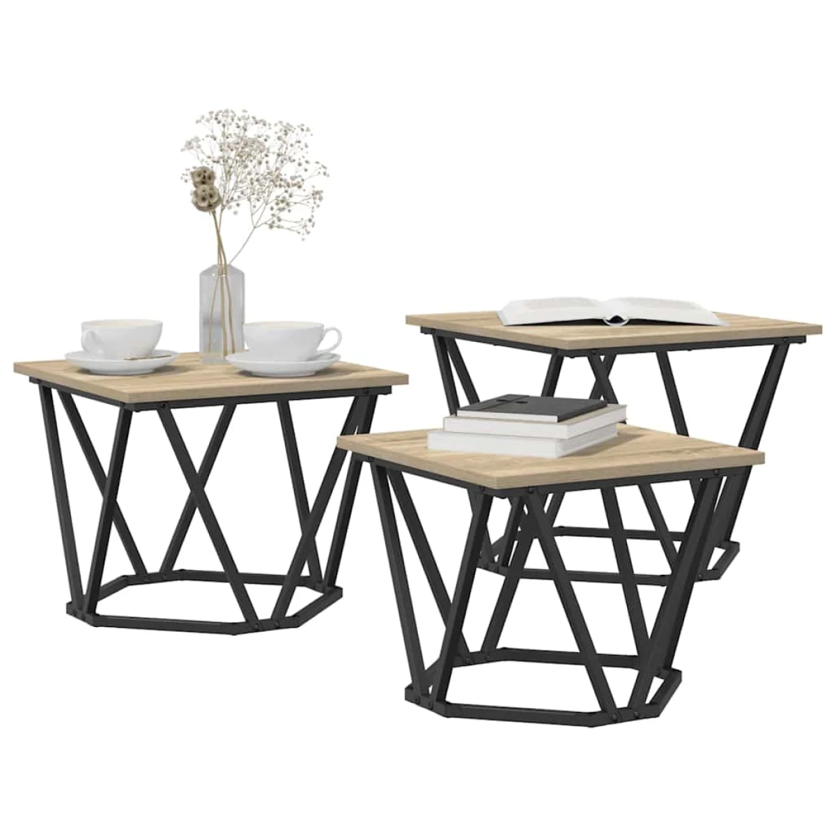 vidaXL VidaXL Coffee Tables 50 x 50 x 40 cm Black Oak Set of 3 - Coffee Table