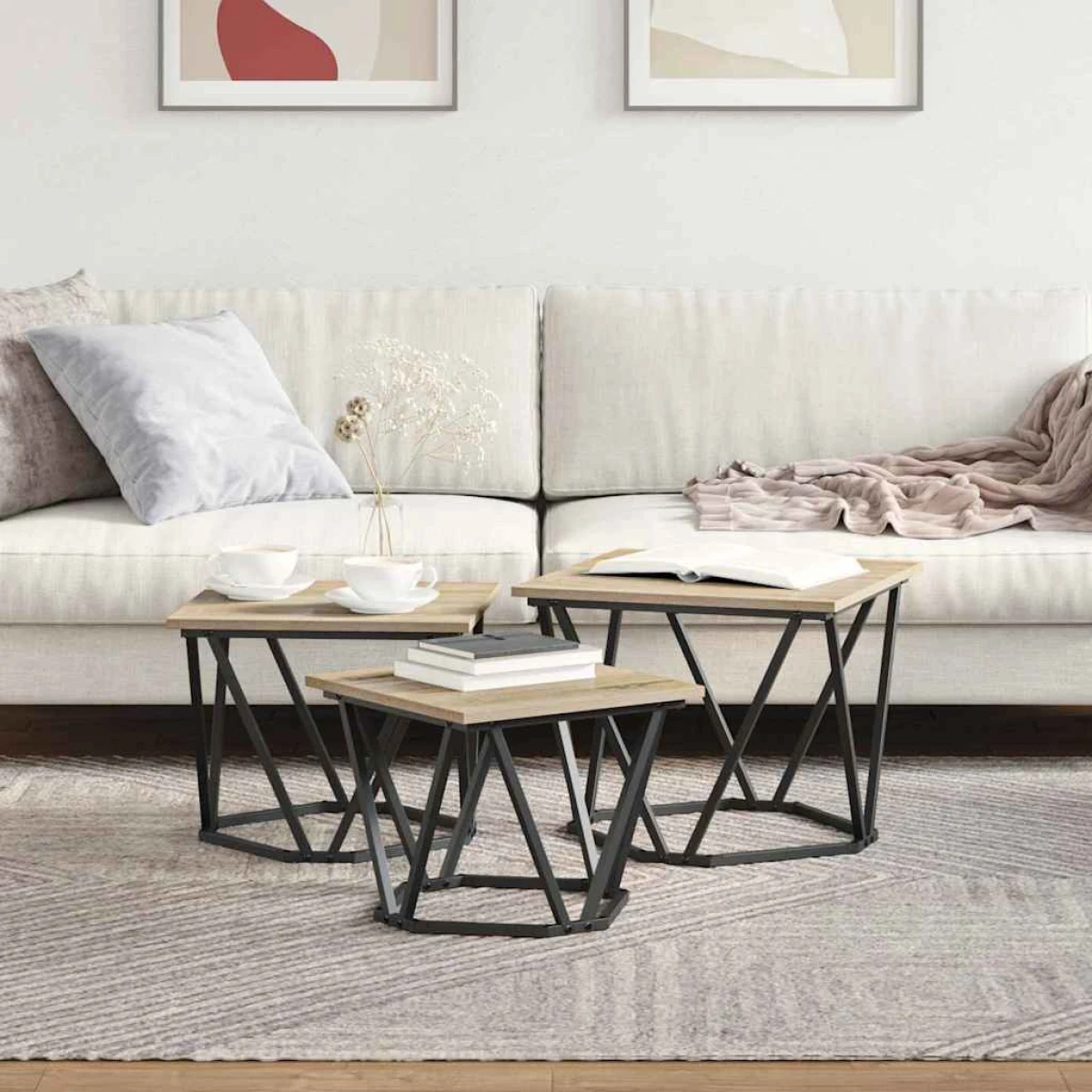vidaXL VidaXL Coffee Tables 50 x 50 x 40 cm Black Oak Set of 3 - Coffee Table